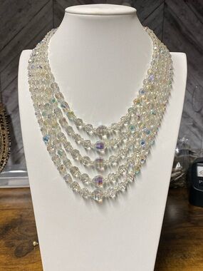 Crystal Aurora Borealis Multi-Strand Necklace Aprilsplace 16/ 22 Inch